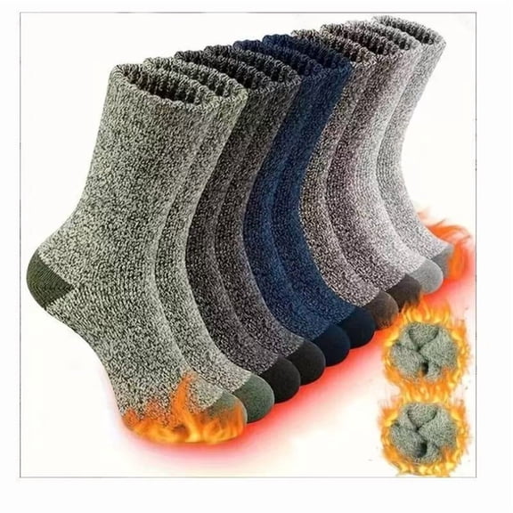 Fu997 5 Pairs Merino Wool Socks for Men, Thermal Wool Hiking Socks Supper Thick Winter Crew Socks (US Size 7-13)