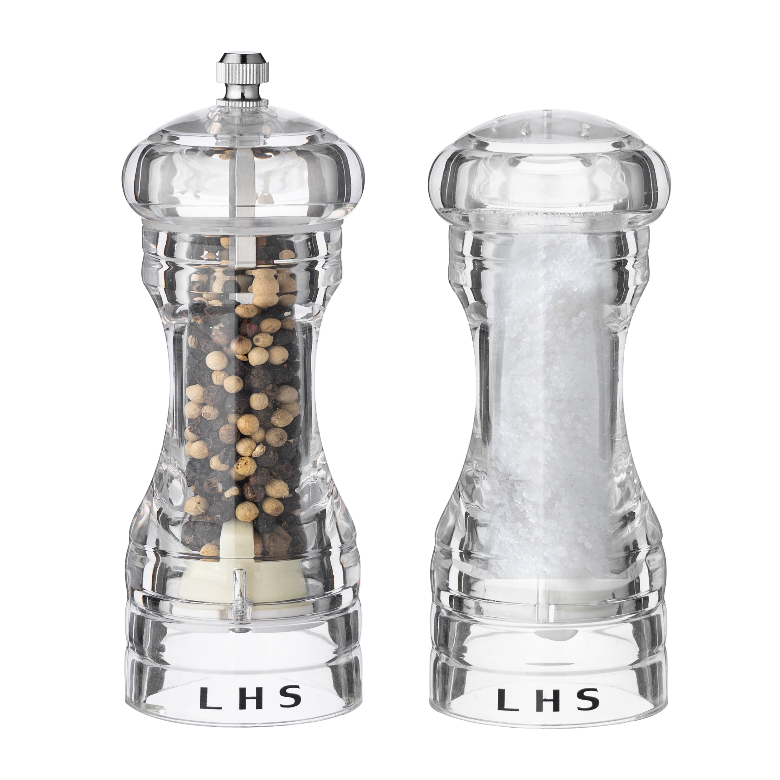 LHS Acrylic Salt and Pepper Grinder Set of 2, Adjustable Sea Salt
