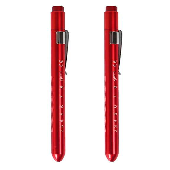 HIBIBUD 2Pcs Penlight,Tail ButtonPenlights for Nurses,Progressive Chart with Pupil Comparison Pocket Flashlight,Red