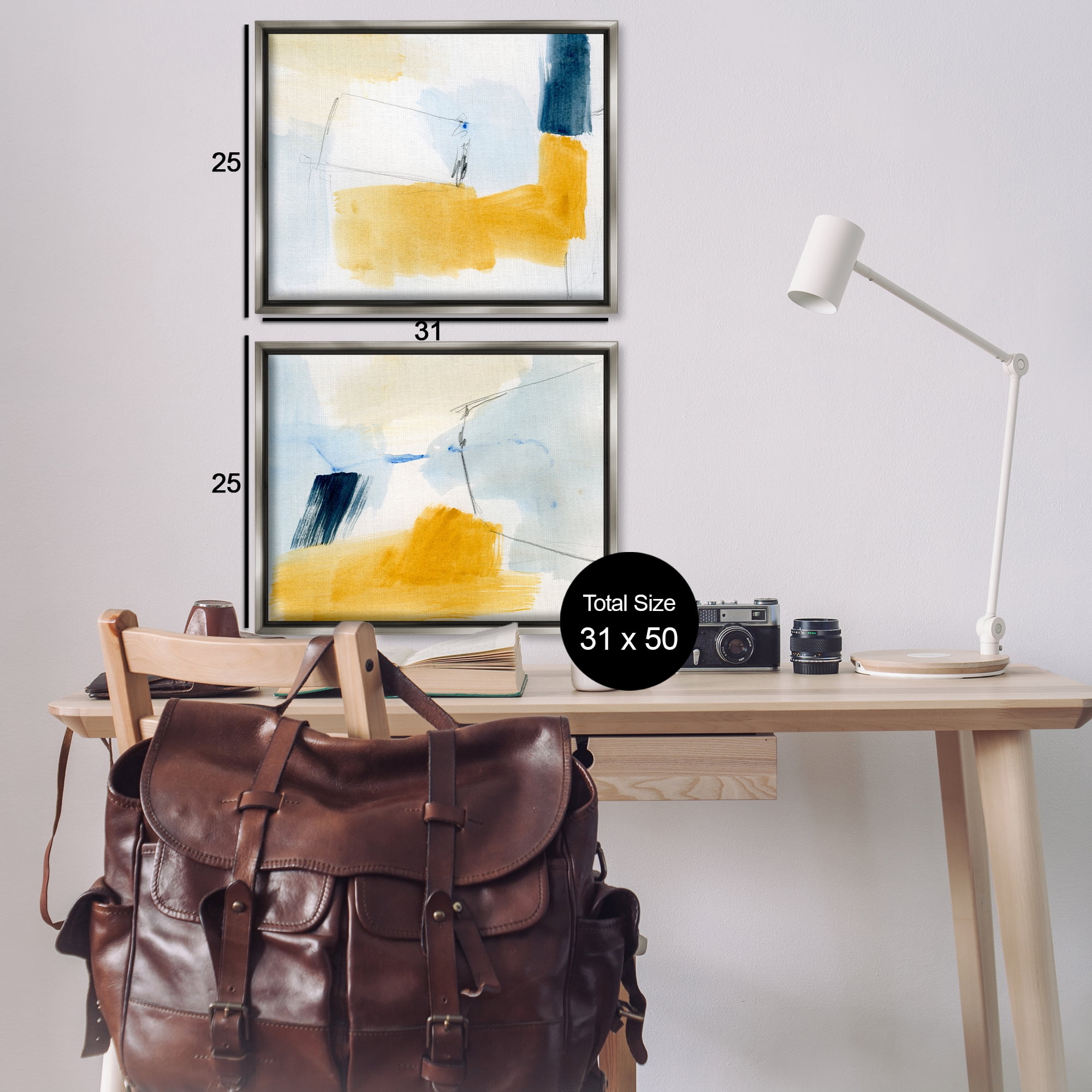 Stupell Industries Yellow Patchy Abstract Abstract Painting Gray Floater Framed Canvas Art Print Wall Art, 31 x 25, Set of 2