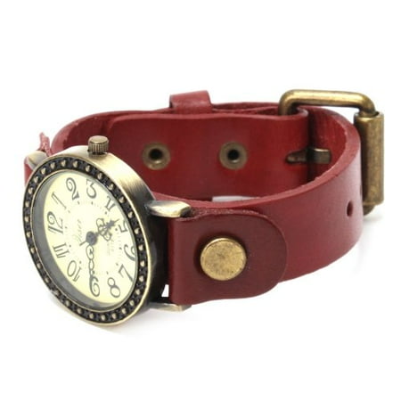 Ladies College Logo Quartz Watches - Retro Elegant Leather Strap Quartz Bracelet Watch for Women Color:Red