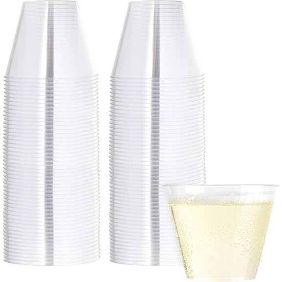 PLASTICPRO 9 Oz Disposable Cups Plastic Tumblers Party Cups Clear, 100-Pack