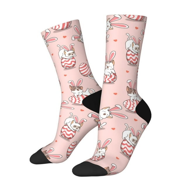 Saiise Easter Rabbit Print Unisex Crew Socks, Casual and Athletic Socks, Breathable Running Socks for Adults