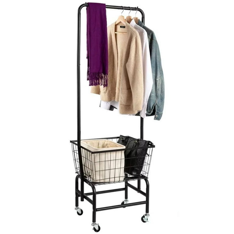 uyoyous 3 Tier Laundry Cart with Clothes Rack Rolling Laundry Butler with Wire Storage Rack Black