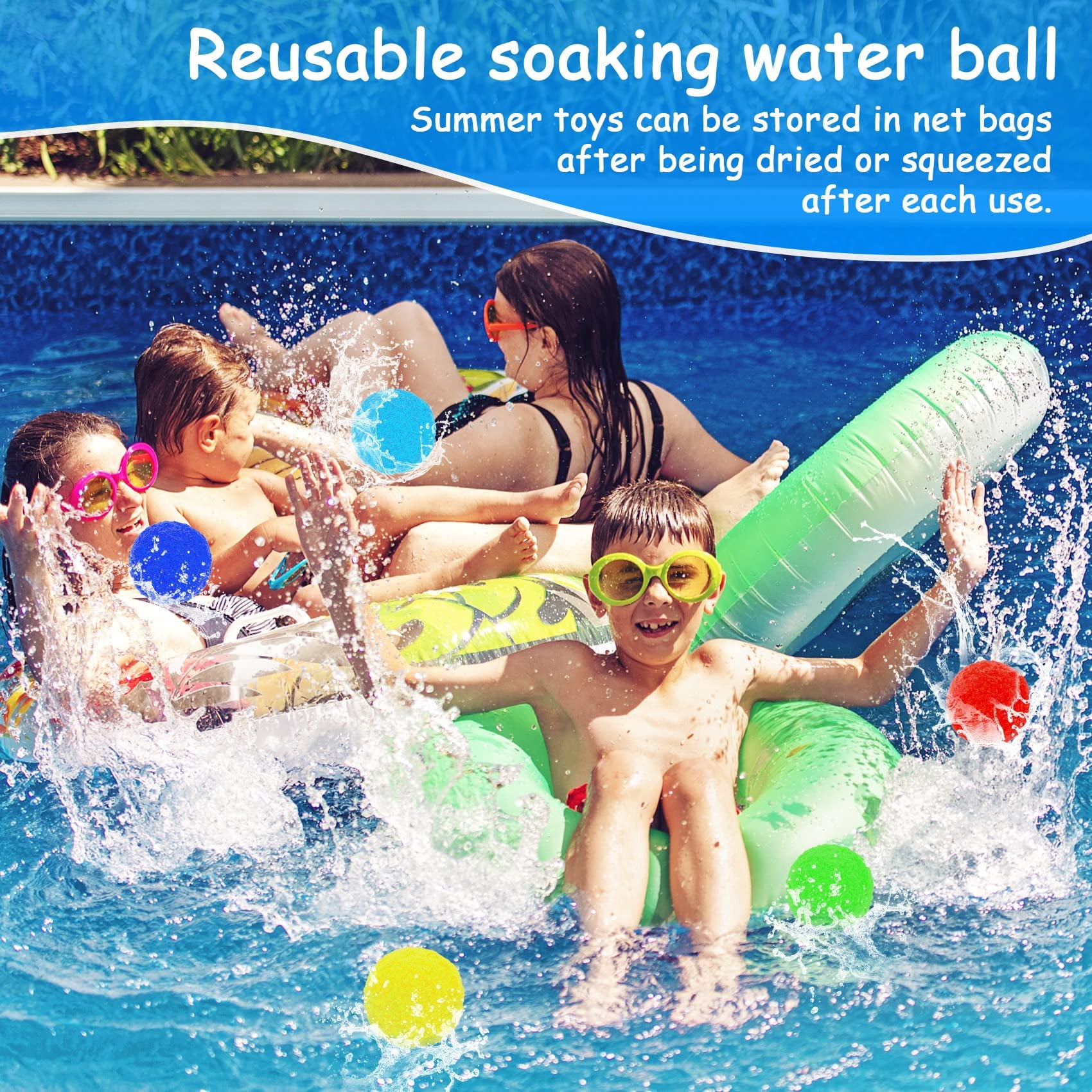 Trianu 100Pcs Reusable Water Balloons, Soaker Water Balls Outdoor Toys for Pool Water Toys, Rightness Beach Ball for 3+ Years, Multicolor