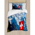 thumbnail image 1 of Switzerland Duvet Cover Set Twin Size, Mannlichen Jungfrau Region Mountains with Snow and National Flag Spring Season, Decorative 2 Piece Bedding Set with 1 Pillow Sham, Multicolor, by Ambesonne, 1 of 3