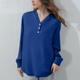 thumbnail image 2 of Wyobmus Women's Long Sleeve V Neck T Shirts Casual Button-Up Curved Hem Blouses Business Work Henley Shirts Fall Fashion Outfits A-Blue, 2 of 6
