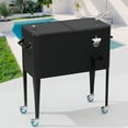 thumbnail image 2 of FDW 80 Quart Outdoor Cooler Cart Rolling Ice Cooler Ice Chest with Wheels Side Handles Bottle Opener Cap Catcher Portable Drink Cooler for Parties Poolside Patio BBQ Beach, Black, 2 of 8