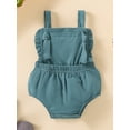thumbnail image 2 of Chollius Newborn Girl Summer Casual Sleeveless Romper, Solid Color Ruffles Decor Backless Elastic Waist Bodysuit, 2 of 7