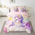 thumbnail image 2 of Feelyou Dreamy Purple Unicorn Bedding Comforter Set 7pcs for Kids, Cartoon Love Heart Flower King Bedding Sets, Kawaii Anime Animal Reversible Bed Sheets, Ultra Soft Bedroom Decor, 2 of 7
