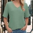thumbnail image 2 of GEWSEY Womens T Shirts Basic V Neck Tee Loose Fit Casual Short Sleeve Summer Tops (Light Green, XL), 2 of 7