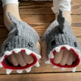 thumbnail image 3 of Aellinatey Knitted Glove Winter Half Finger Mitten Stretchy Cartoon Shark Riding Glove, 3 of 13