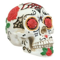 Ebros White Sunflower Floral Day of the Dead Sugar Skull With Eyes Of Red Roses Statue