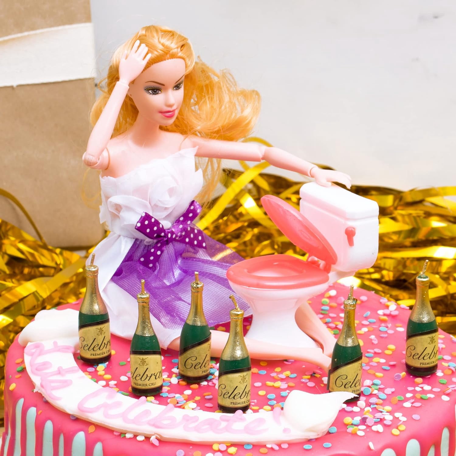 Drunk Doll Cake Topper Funny 21st Birthday Decoration Kit (Blonde)