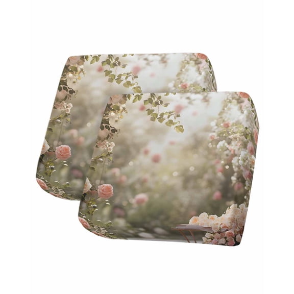 Pink Rose Spring Floral Sofa Couch Cushion Covers Washable, Removable Stretchable Sectional Couch Covers, Summer Roses Flowers Farmhouse Slipcovers for L & T Shape Sofa Protector S Size 2 pcs