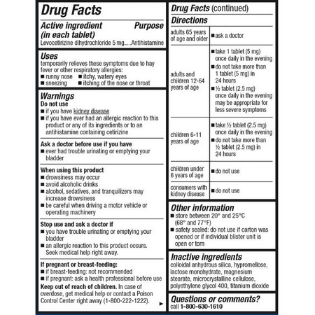 Xyzal Allergy 24Hr Original Predcrition Strength Relief, 10ct, 2-Pack