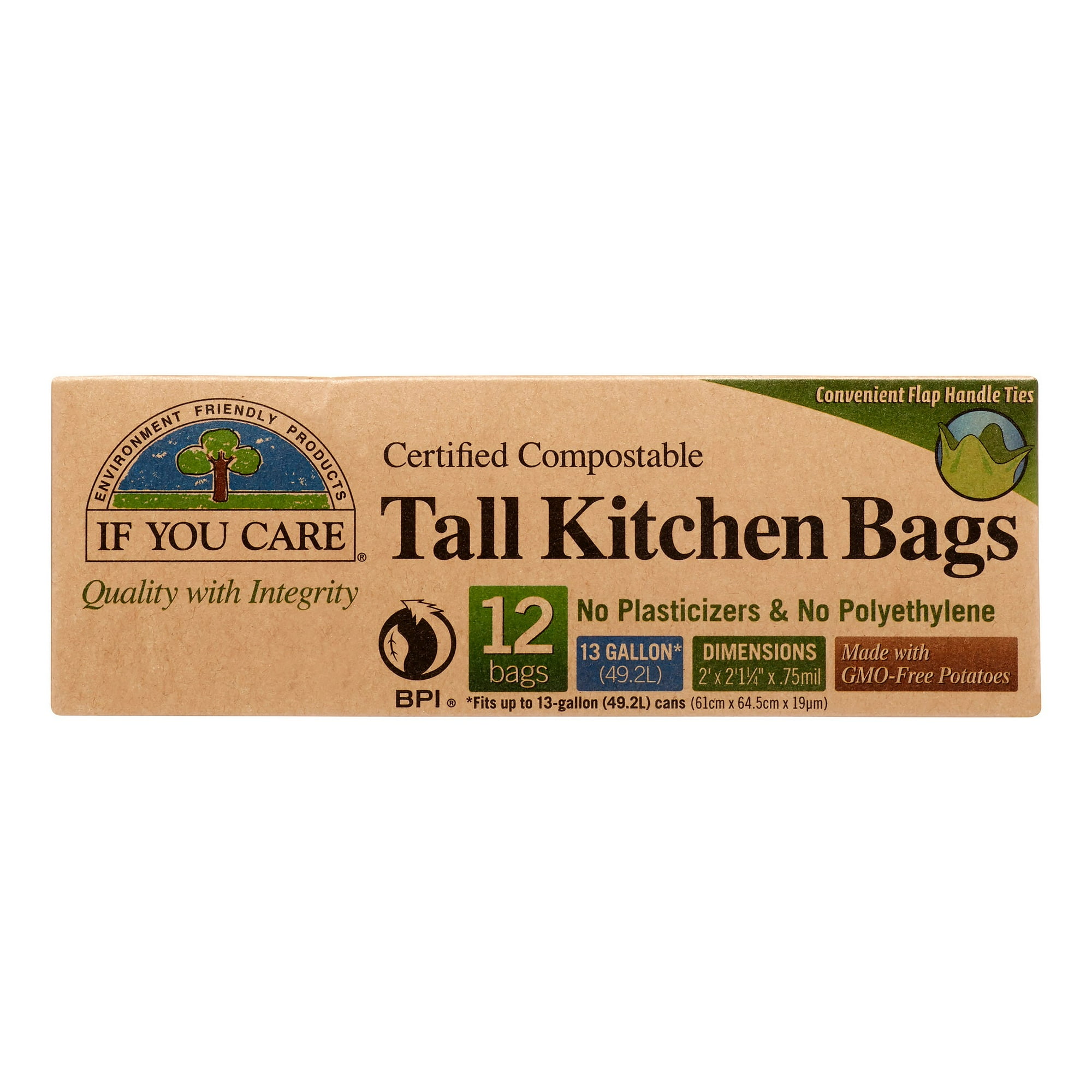 If You Care Tall Certified Compostable Kitchen Trash Bags 13 Gallon 12 Ct