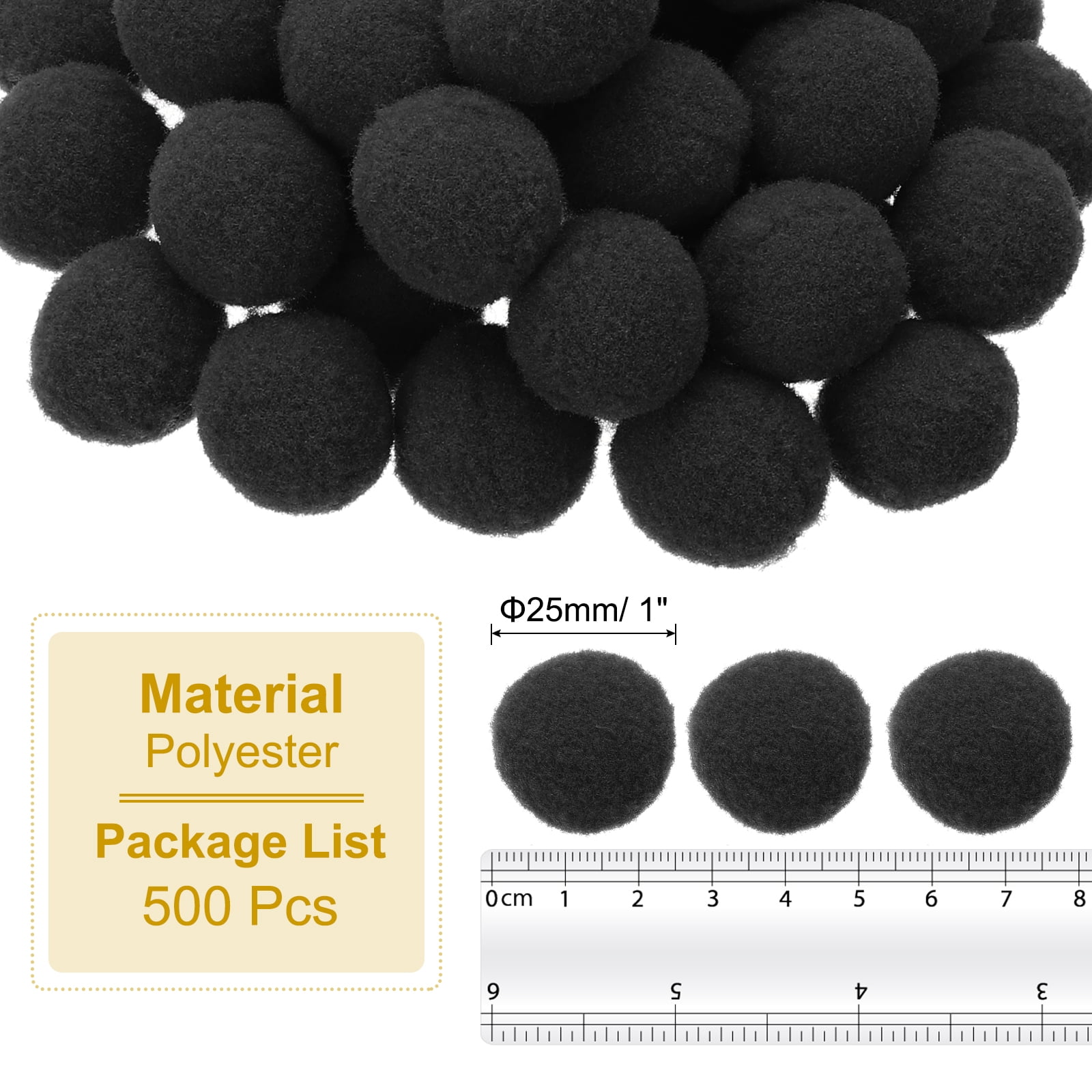 1inch Pom Poms for Crafts, 500pcs Pompoms for Crafts Puff Balls Bulk Fuzzy Balls for Hats Christmas Art DIY, Black
