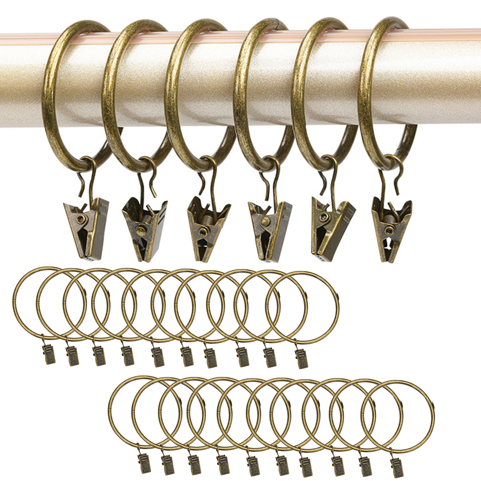 Metal Curtain Rings With Clips, 20 PCS Drapery Rings For Curtain Rod