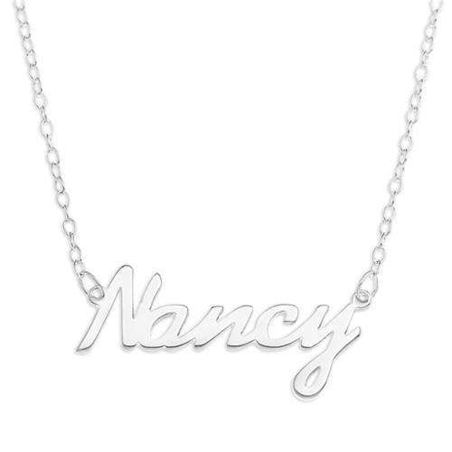 Optima Jewelry Sterling Silver 'Nancy' Name Pendant on 16-inch Trace Chain - White