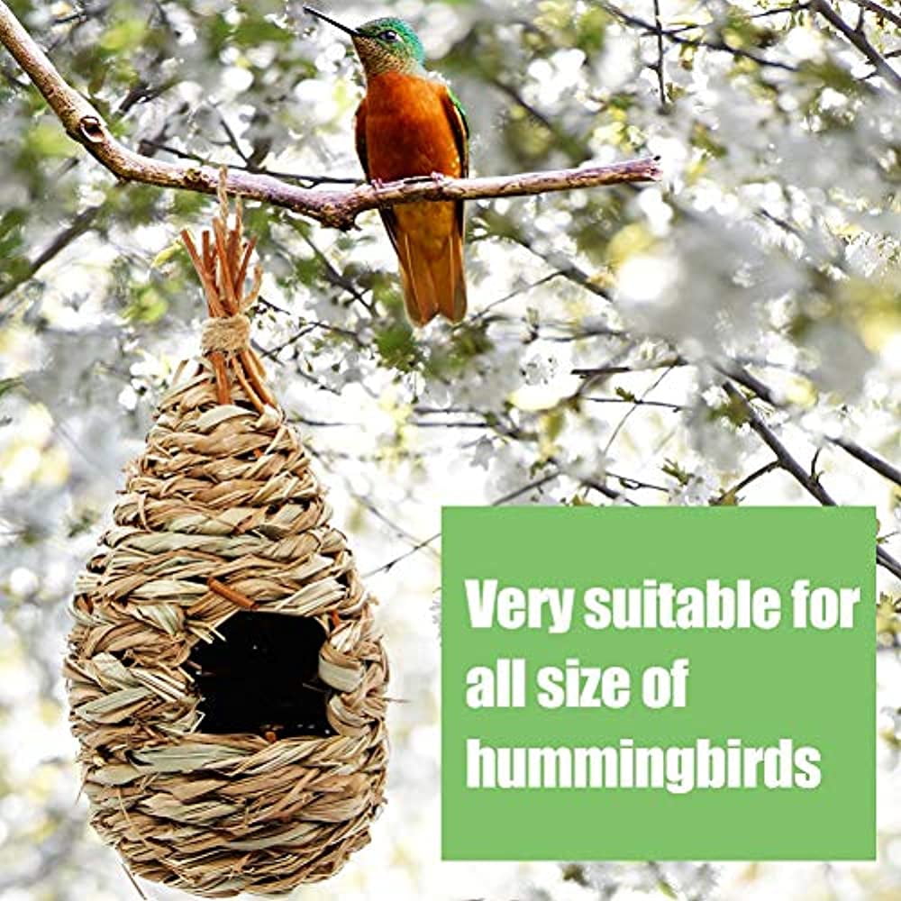 PIVBY Birdhouse for Outside Hanging Hummingbird House Natural Grass Hand Woven Bird Nest Hut for Finch /& Canary Pack of 2