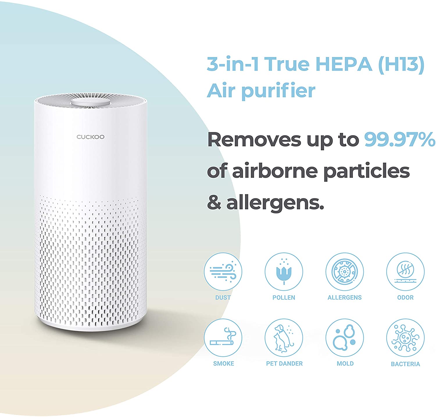 CUCKOO CAC-I0510FW Bundle, 3-Stage Air Purifier with Extra H13 True HEPA Filter, Removes Airborne Particles, For Small Rooms, White - image 2 of 11