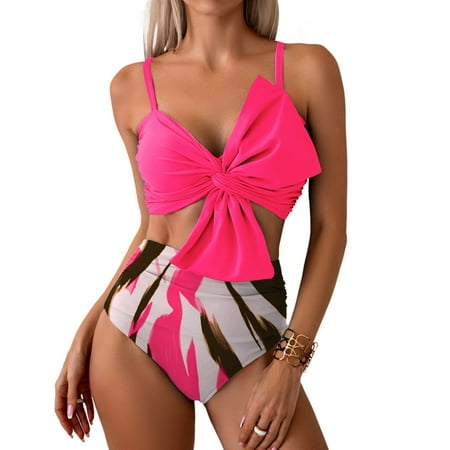 Previn Women s Bow 2 Piece Bikini Set Bunched Swimsuit Spring Break Cami Chic Cool Brief Cheeky Sexy Holiday Bathing Suit Beachwear Pink X-Large