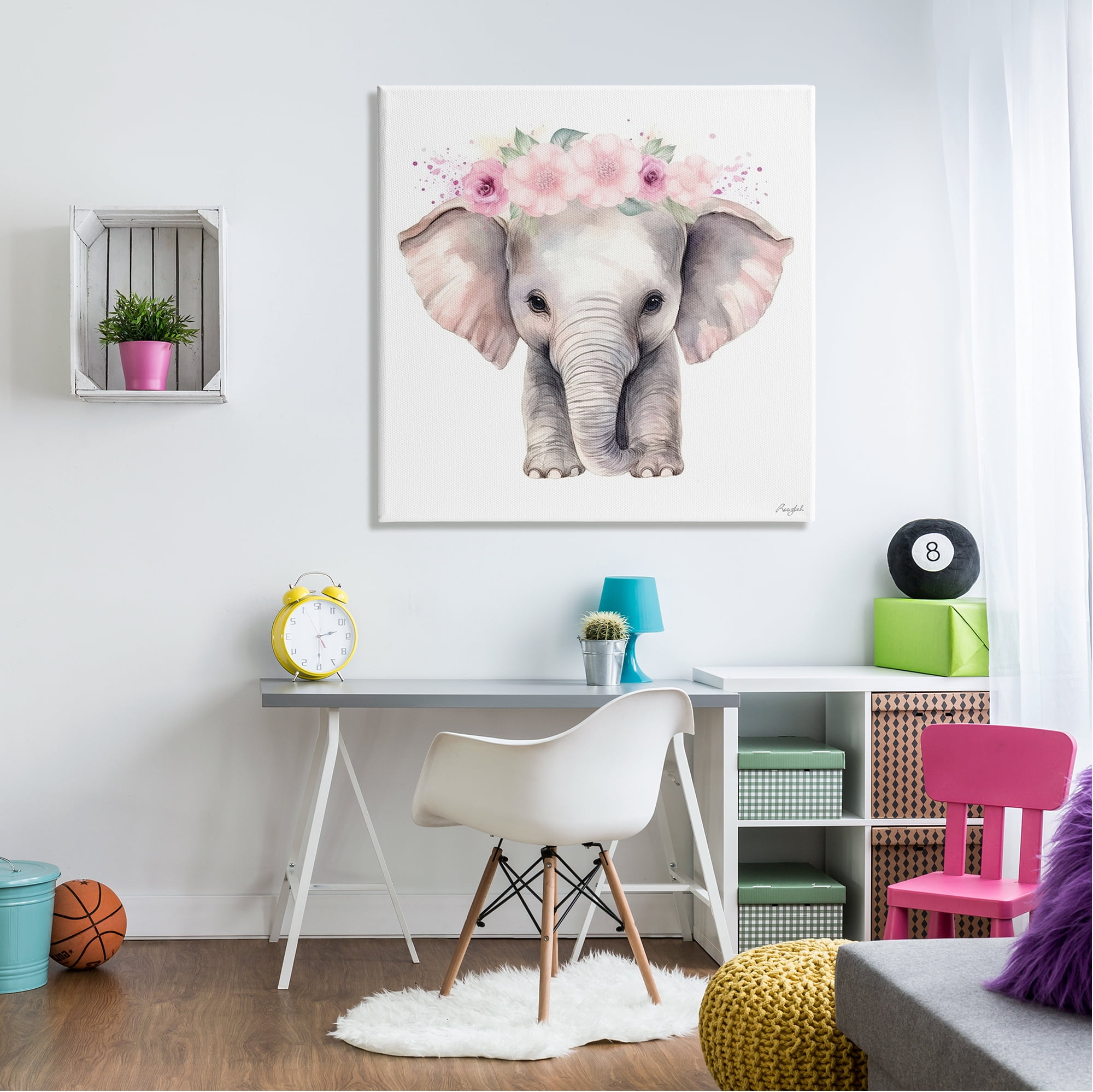 Stupell Industries Pink Floral Elephant Animals & Insects Painting Gallery Wrapped Canvas Art Print Wall Art, 36 x 36