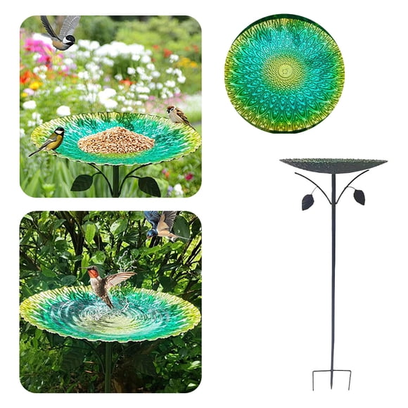 Outdoor Bird Bath Stand Functional Bird Bath and Food Bowl for Garden Water Drinker and Feeder for Birds in Patio Yard Balcony