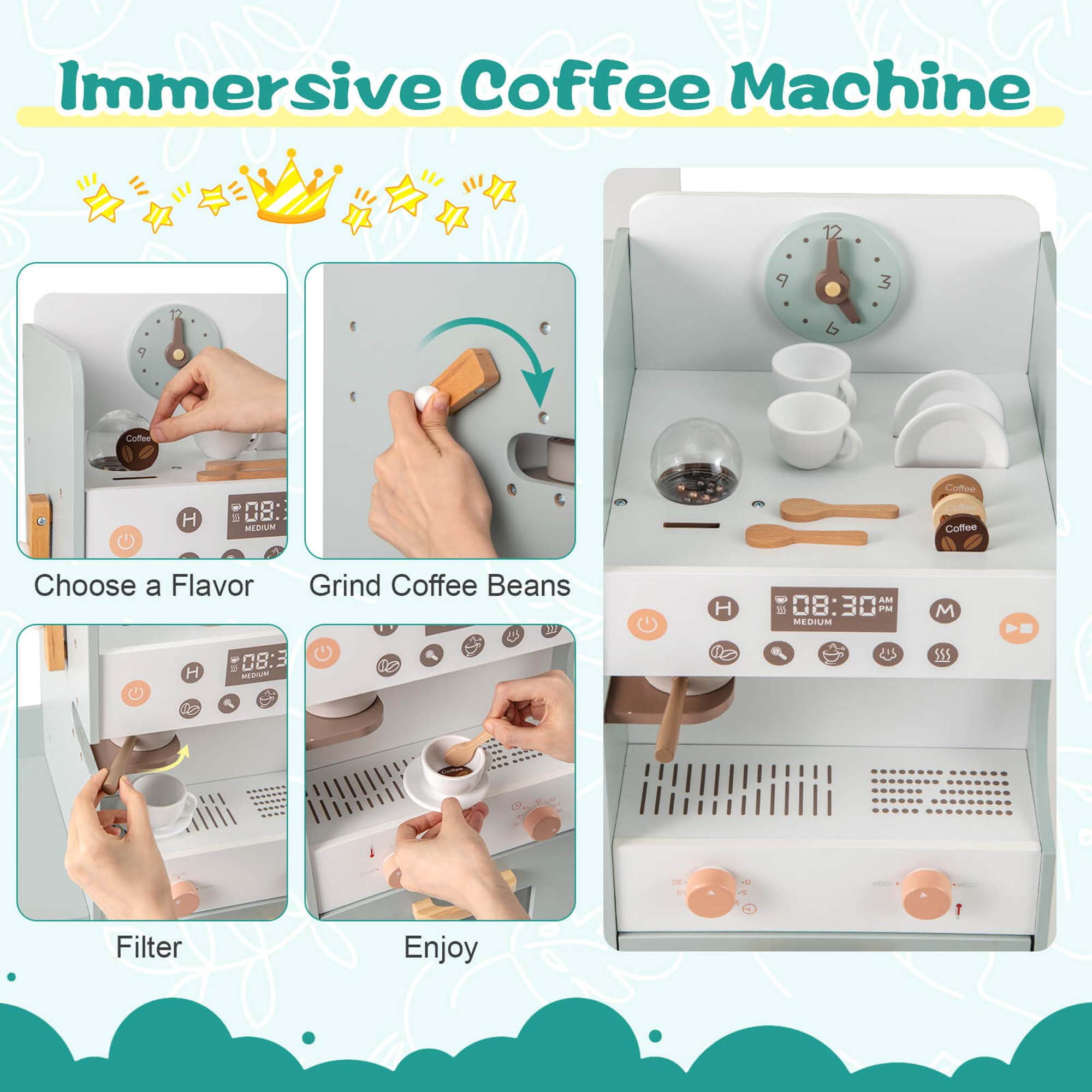 Costway Kids Grocery Store Playset with Vending Machine Checkout Counter Coffee Maker