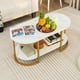 thumbnail image 2 of Costway Mesa Moderna, Mesa Ratona Ovalada De 2 Niveles Con Tapa De Mármol Sintético Blanco Y Estante De Almacenamiento Abierto, Mesa Para Sala De Estar, 2 of 6
