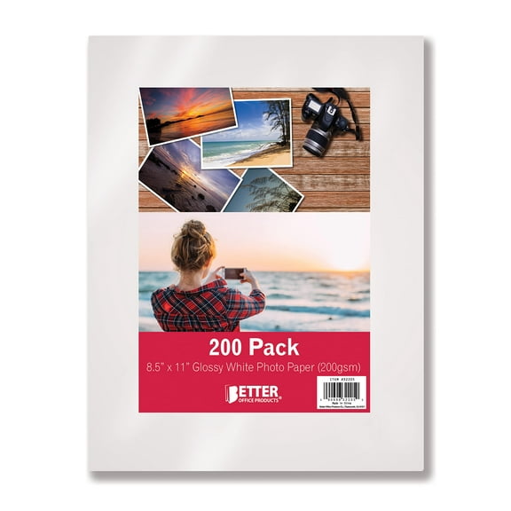 Glossy Photo Paper, 8.5 x 11 Inch, 200 Sheets, by Better Office Products, 200 gsm, Letter Size, 200-Count Pack