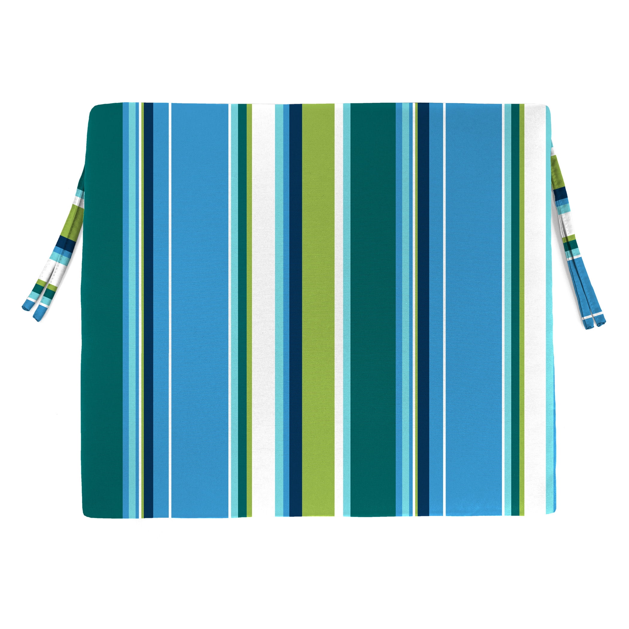 Jordan Manufacturing 17" x 19" Covert Capri Blue Stripe Rectangular Outdoor Chair Pad Seat Cushion with Ties (2 Pack)