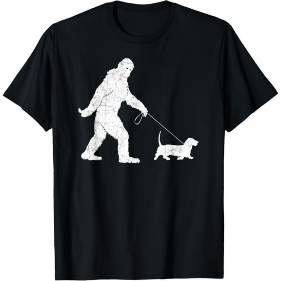 Funny Bigfoot Sasquatch Walking Basset Hound Dog Lovers T-Shirt
