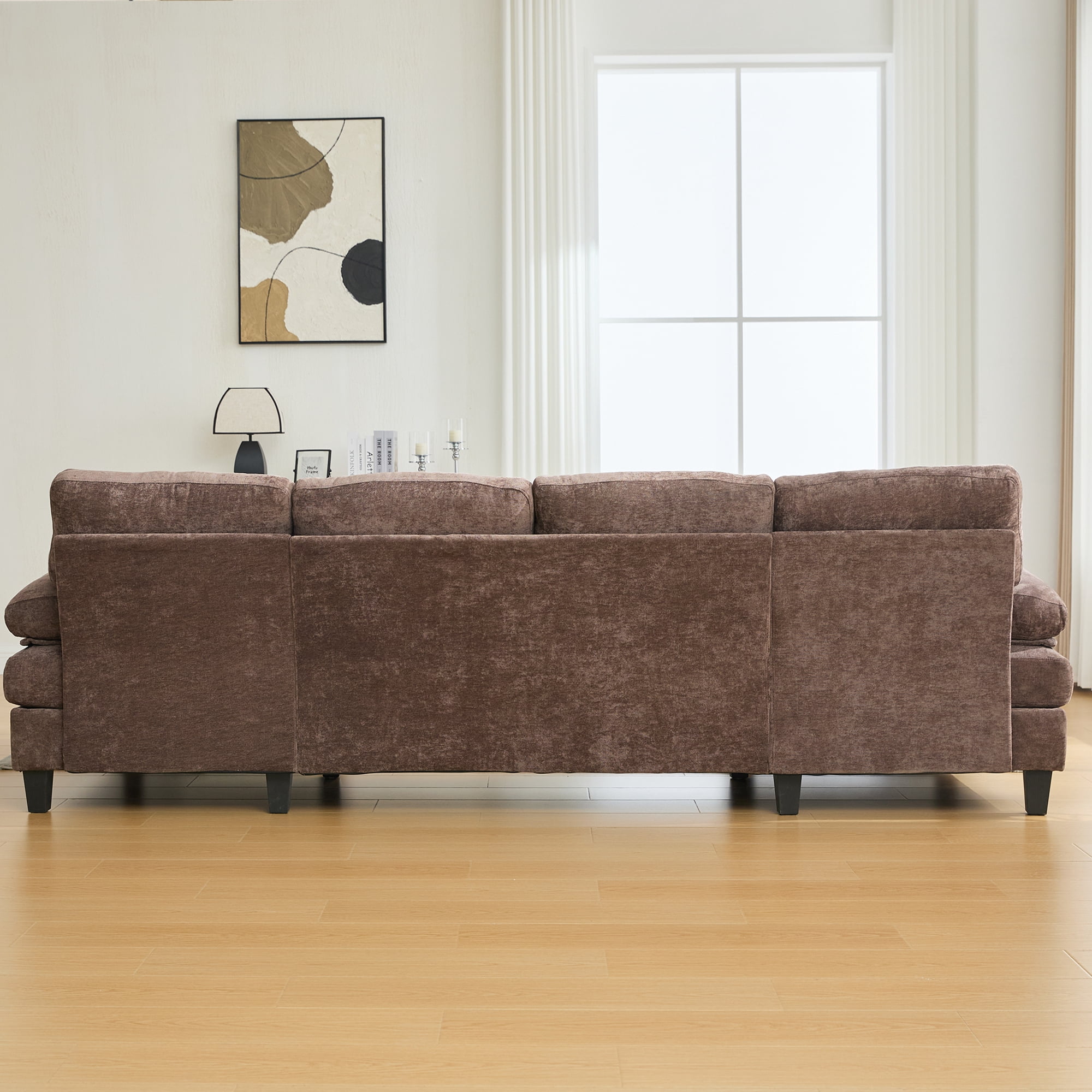 Leumius U Shaped Sectional Sofa, 103.5" Chenille Fabric Couch with Double Chaise Lounges, U Shaped Couch for Living Room, Brown