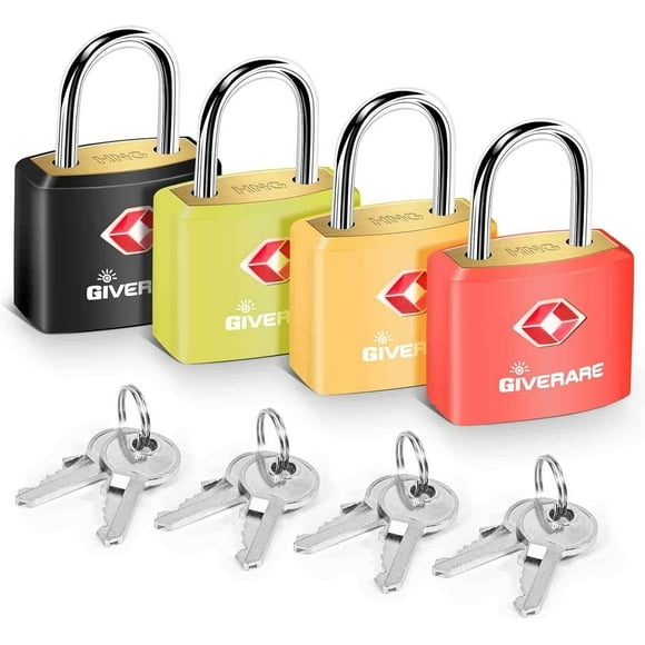 shiyou-4 Pack TSA Approved Travel Luggage Locks with Keys, Solid Brass Copper Keyed Padlock, ABS Plastic Covered Small Locks for Suitcase, Backpack, Gym Locker, Jewelry Box-by