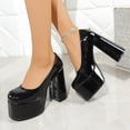thumbnail image 3 of SACFOF Women's Round Toe Platform Chunky High Block Heel Pumps Leather Slip-On Formal Work Office Dress Shoes, 3 of 6