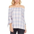 thumbnail image 2 of Vince Camuto Womens Plaid Knit Blouse, Pink, XX-Small, 2 of 2