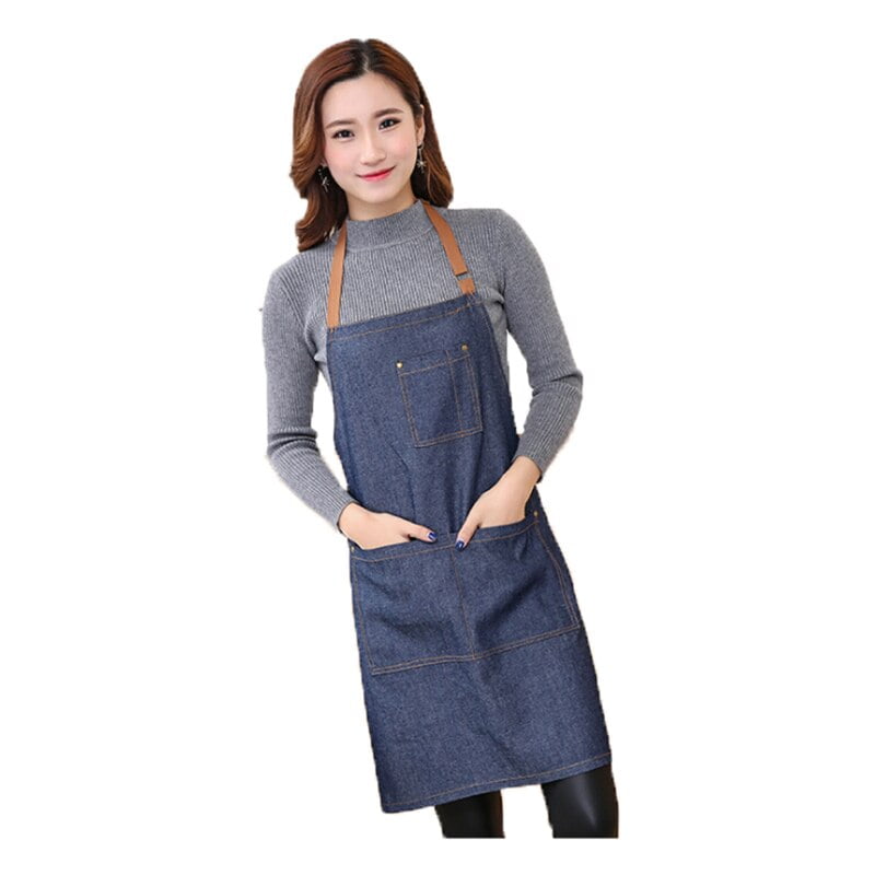Aprons Denim Simple Antifouling Uniform Unisex Adult Aprons For Woman Men'S Male Lady'S Kitchen Cooking Pinafores