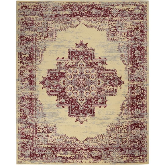 7' X 10' Cream Damask Power Loom Area Rug