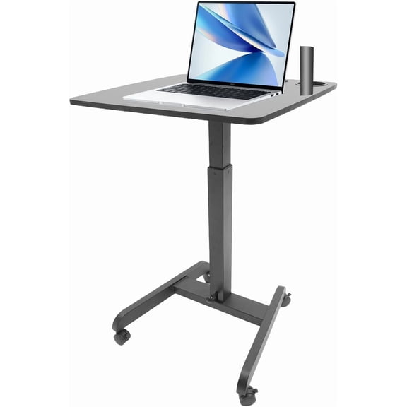 Mobile Laptop Cart Lectern Portable with Wheels, Rolling Standing Desk Adjustable Height for Home, Office (Black 20.5" D x 23.6" W x 44.2" H)