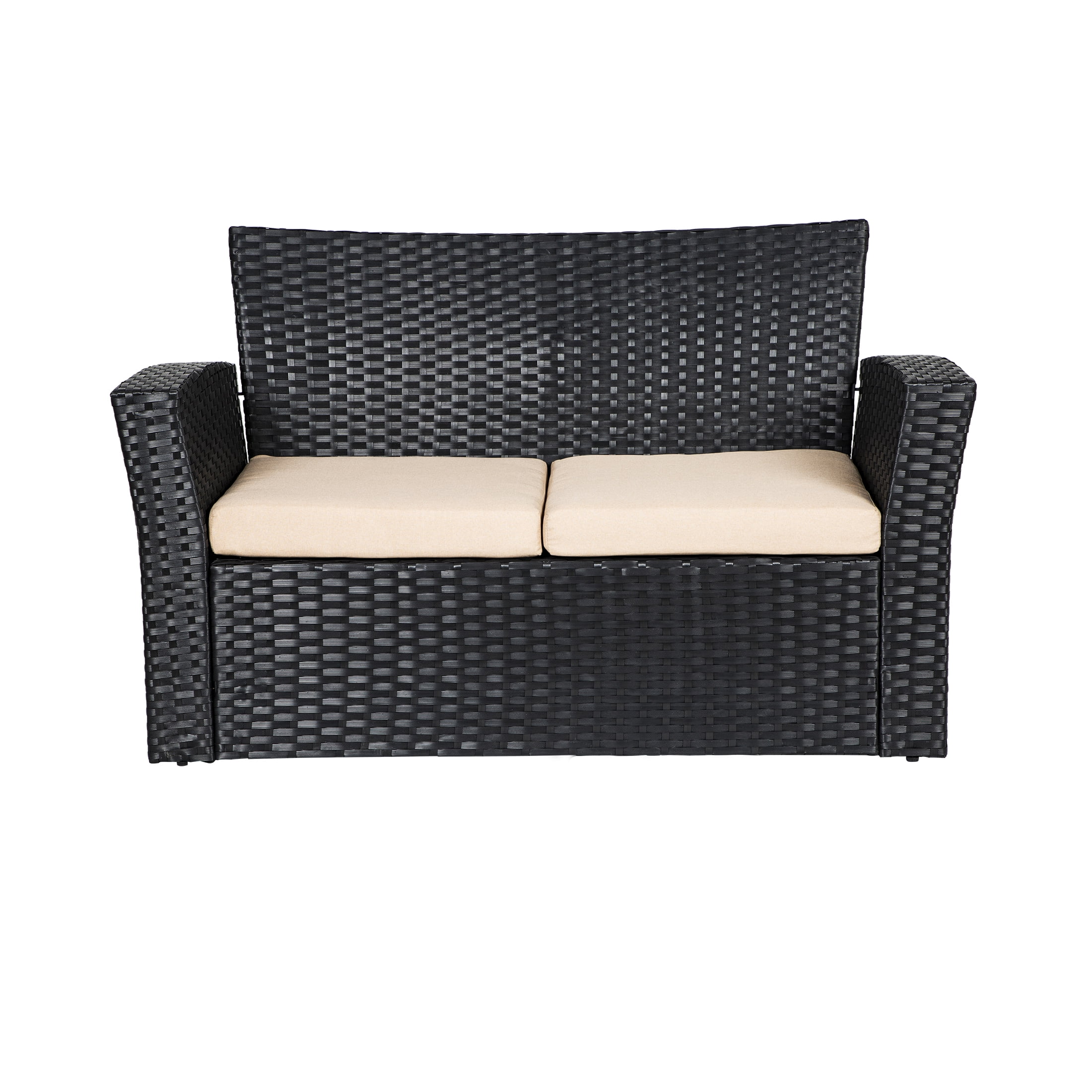 4-Piece Conversation Outdoor Patio Sofa Set with Cushions, Black/Beige