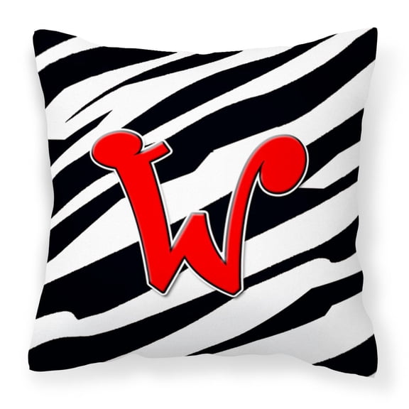 Carolines Treasures CJ1024-WPW1414 Letter W Initial Monogram - Zebra Red Fabric Decorative Pillow, 14Hx14W, multicolor