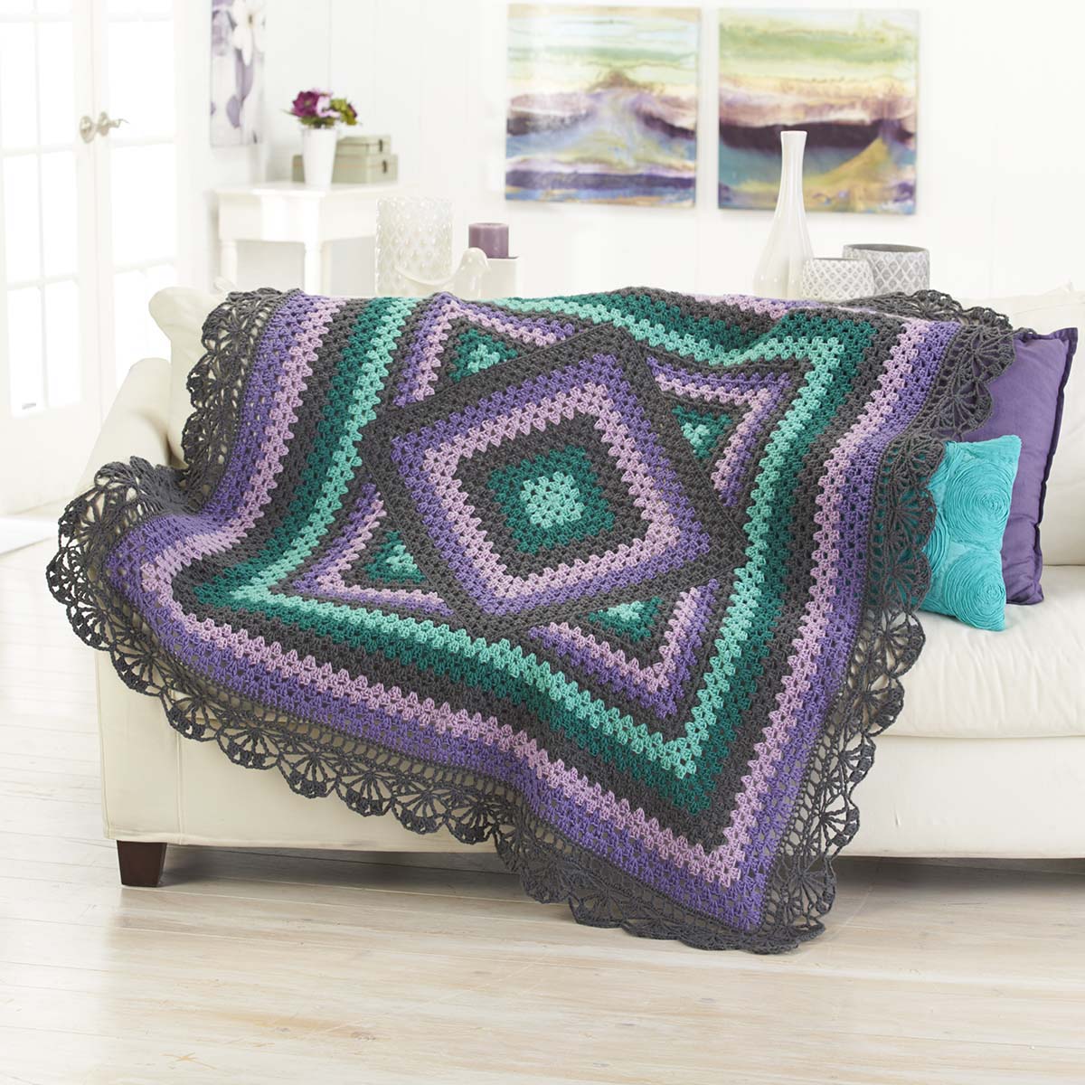 Herrschners® LaceEdged Granny Square Throw Crochet Yarn Kit