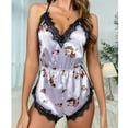thumbnail image 4 of Odeerbi Ice Silk Onesie Pajamas for Women Sleep Rompers Sexy Lace Strap Bodysuit Fashion Printed Comfortable Backless Jumpsuit Purple, 4 of 5