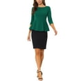 thumbnail image 2 of INSPIRE CHIC Peplum Tops for Women's 3/4 Sleeve Teacher Belted Elegant Business Work Blouse 2XL Green, 2 of 5
