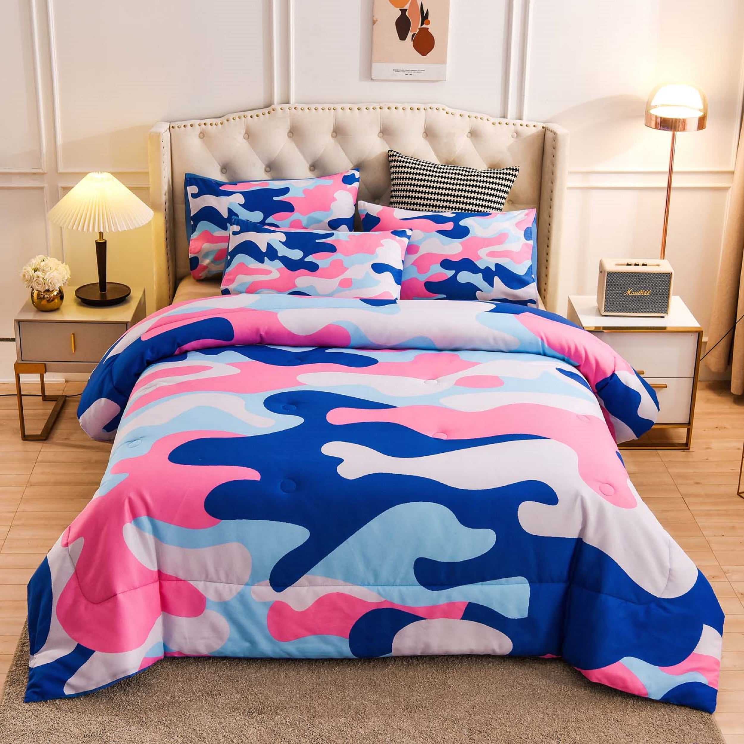 Btargot Mysterious Forest Camouflage Comforter Set,（Blue, Full）