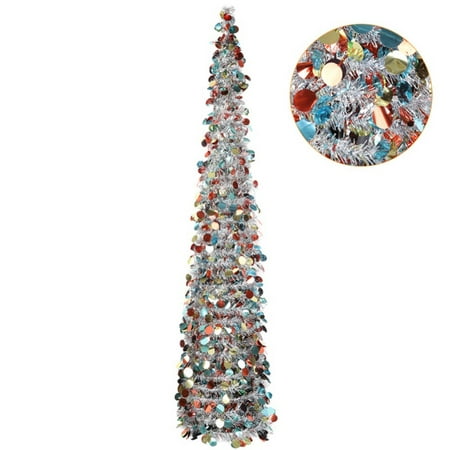 VICOODA Collapsible Christmas Trees Reusable 5FT Christmas Pop Up Tinsel Trees Artificial Shiny Sequins Pencil Xmas Slim Tree for Holiday, Apartment, Party, Home, Office, Christmas