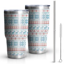 30oz Blue and Red Christmas Pattern Tumblers Stainless Steel Tumbler with Lid and Straw,Vacuum Insulated Double Wall Travel Tumbler Cups Mug with Cleaning Brush for Coffee,Tea