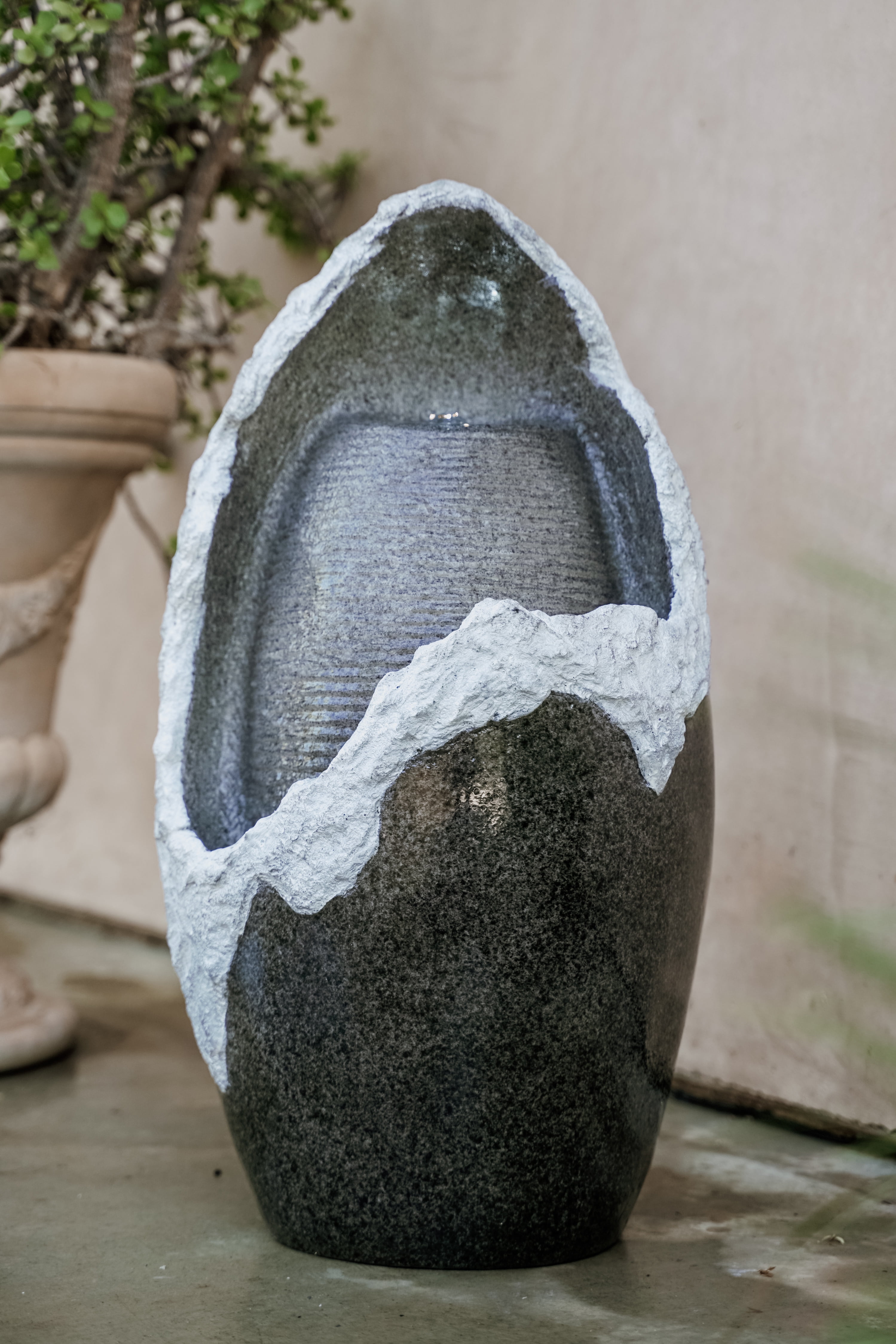 XBrand Round Broken Waterfall Fountain, Indoor Outdoor Décor, 27 Inch Tall, Grey